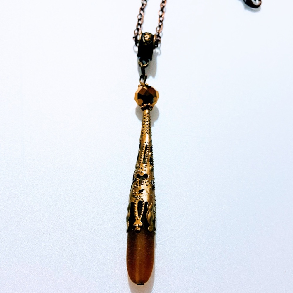 Amber beaded Victorian filigree pendant necklace